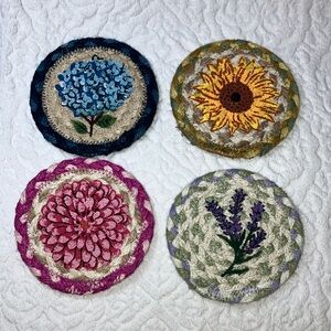Capital Earth Rugs 100% natural jute fibre hand printed coasters set of 4 floral